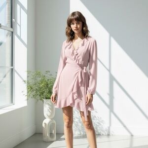 Aritzia Wilfred pale powder pink Louise ruffle wrap dress - size Medium (M)